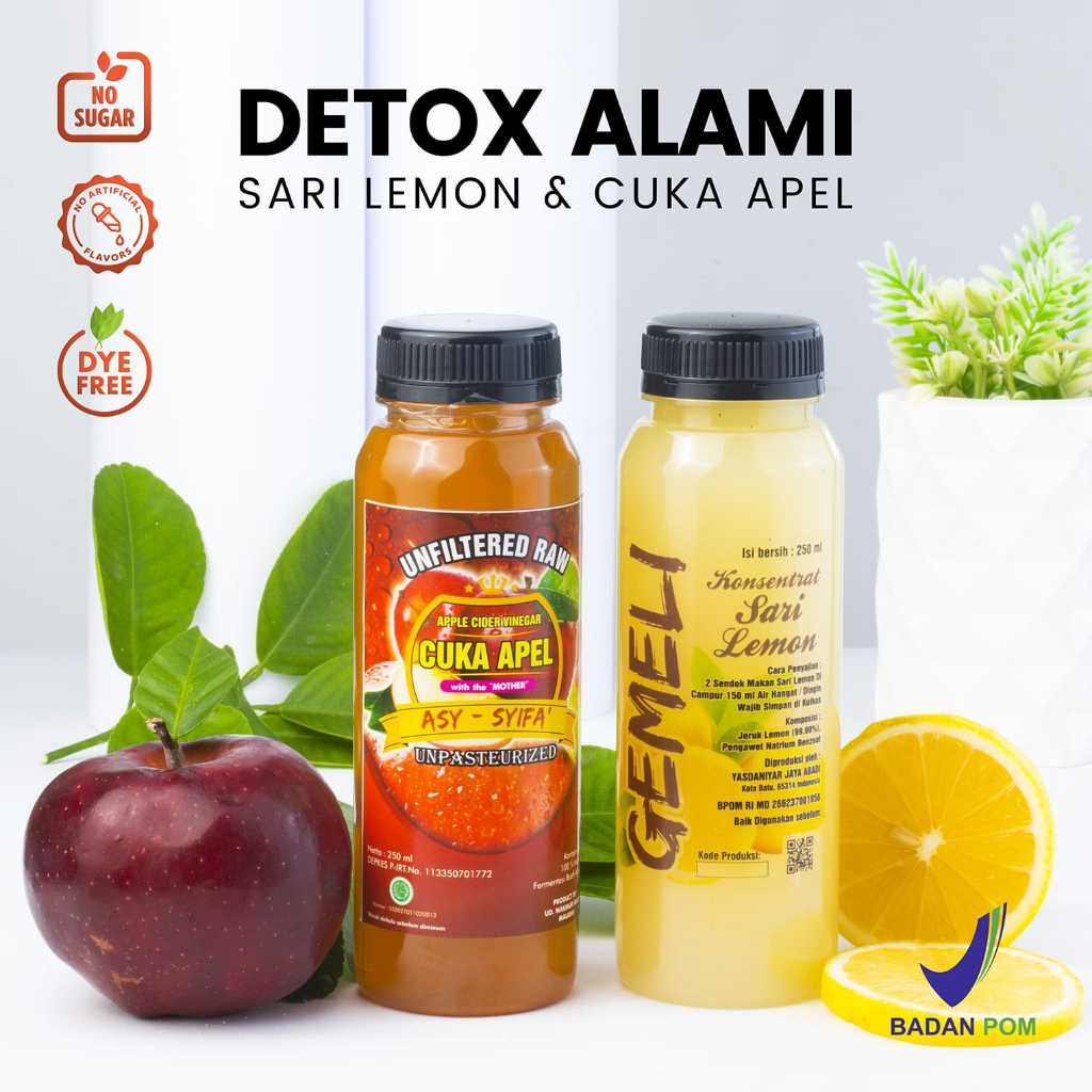 Paket Detox Sari Lemon California 250ml Cuka Apel Original 250ml With Mother - Gambar 2
