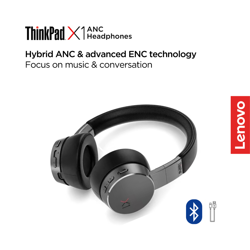 Lenovo ThinkPad X1 ANC & ENC Headphones Active Noise Cancellation Foldable Wireless Bluetooth 5.0 + USB digital audio with Microphones Headset 4XD0U47635 Black - Gambar 3