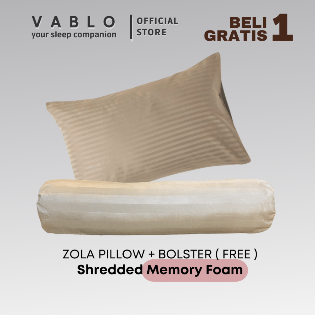 Vablo Zola BUY 1 GET 1 Bantal BONUS Guling memory foam - cover premium microtencel - adem dan cooling di kulit - Gambar 2
