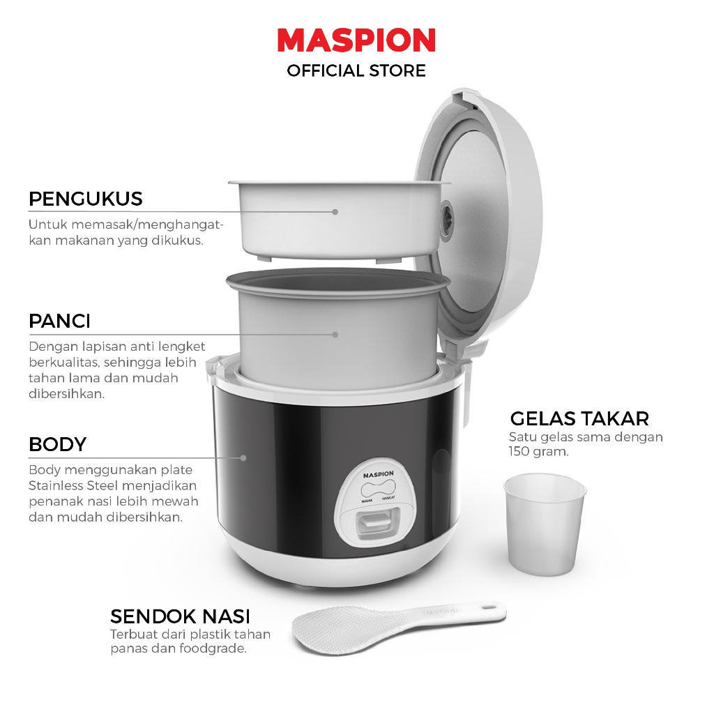 Maspion Rice Cooker Magic Com 0.6 Liter MRJ-0623 GRBF - Gambar 4