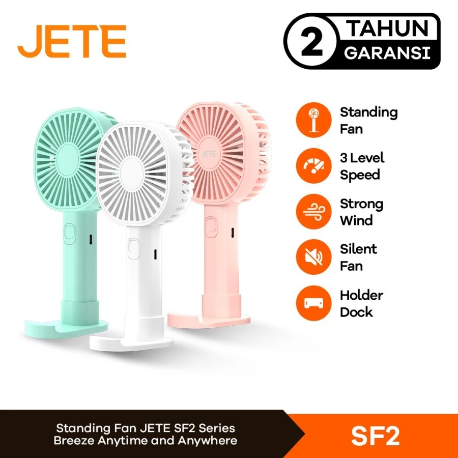 JETE SF2  Kipas Angin Portable with Holder Dock 19cm - Garansi 2 Tahun (RTL)