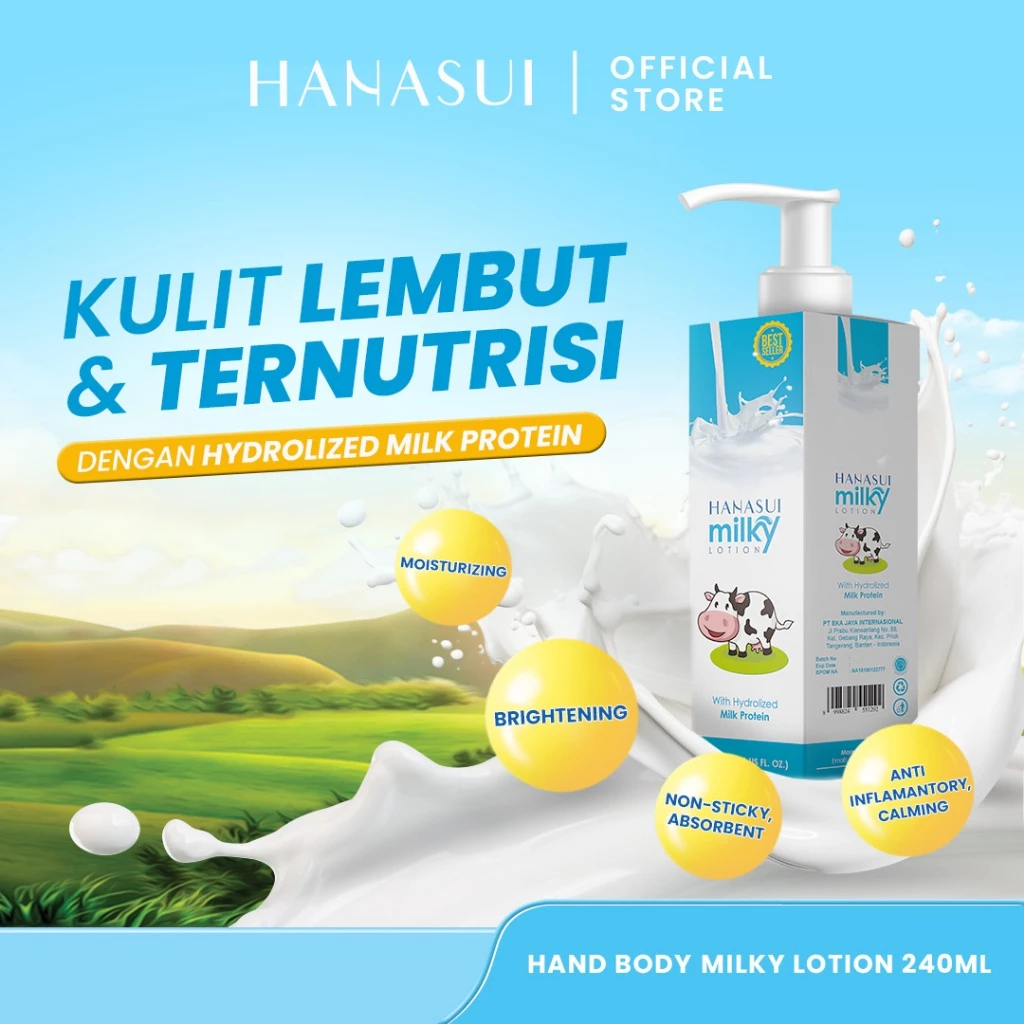 Hanasui Hand Body Lotion Milky - Kulit Lembut & Ternutrisi dengan Hydrolized Milk Protein Mencerahkan dan Melembapkan Kulit