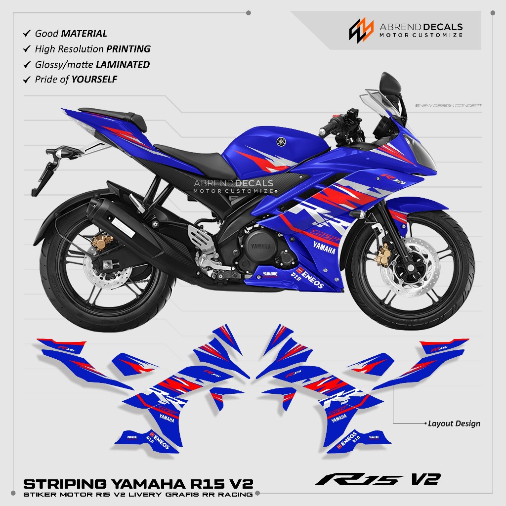 DECAL STRIPING R15 V2 GRAPHICS RR RACING YAMAHA R15 V2 MOTORCYCLE ...