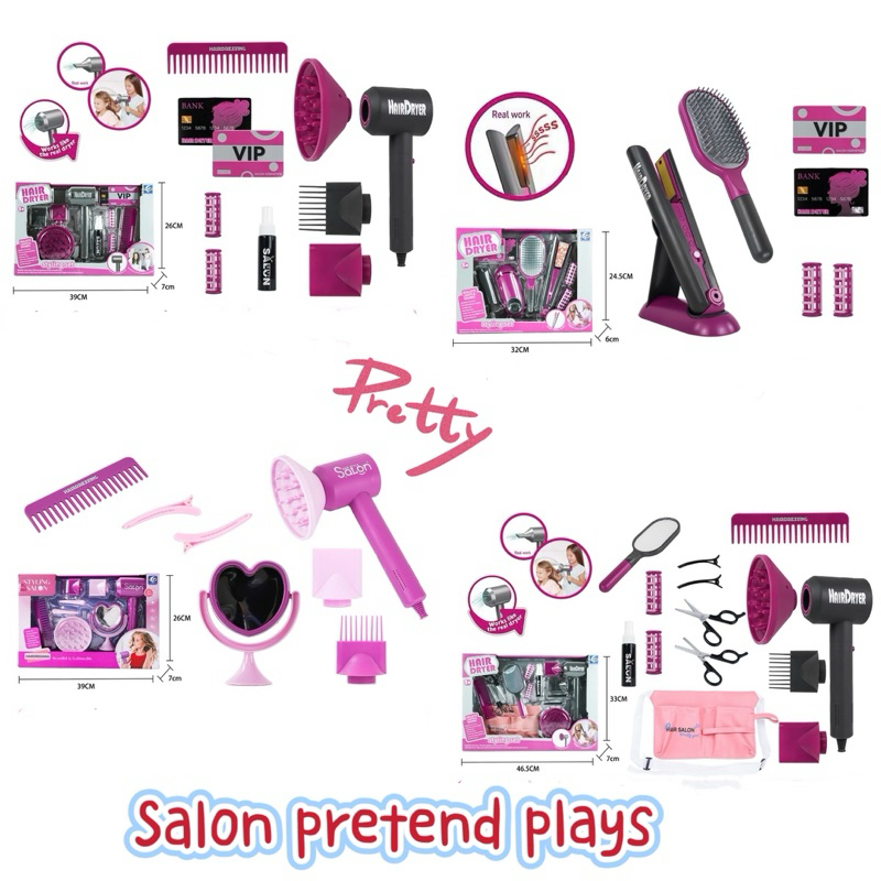 Kids hair salon pretend plays toy hairdryer simulation children