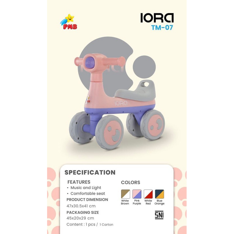 IORA TM07 Ride On Bike Music Light Comfortable - Gambar 2