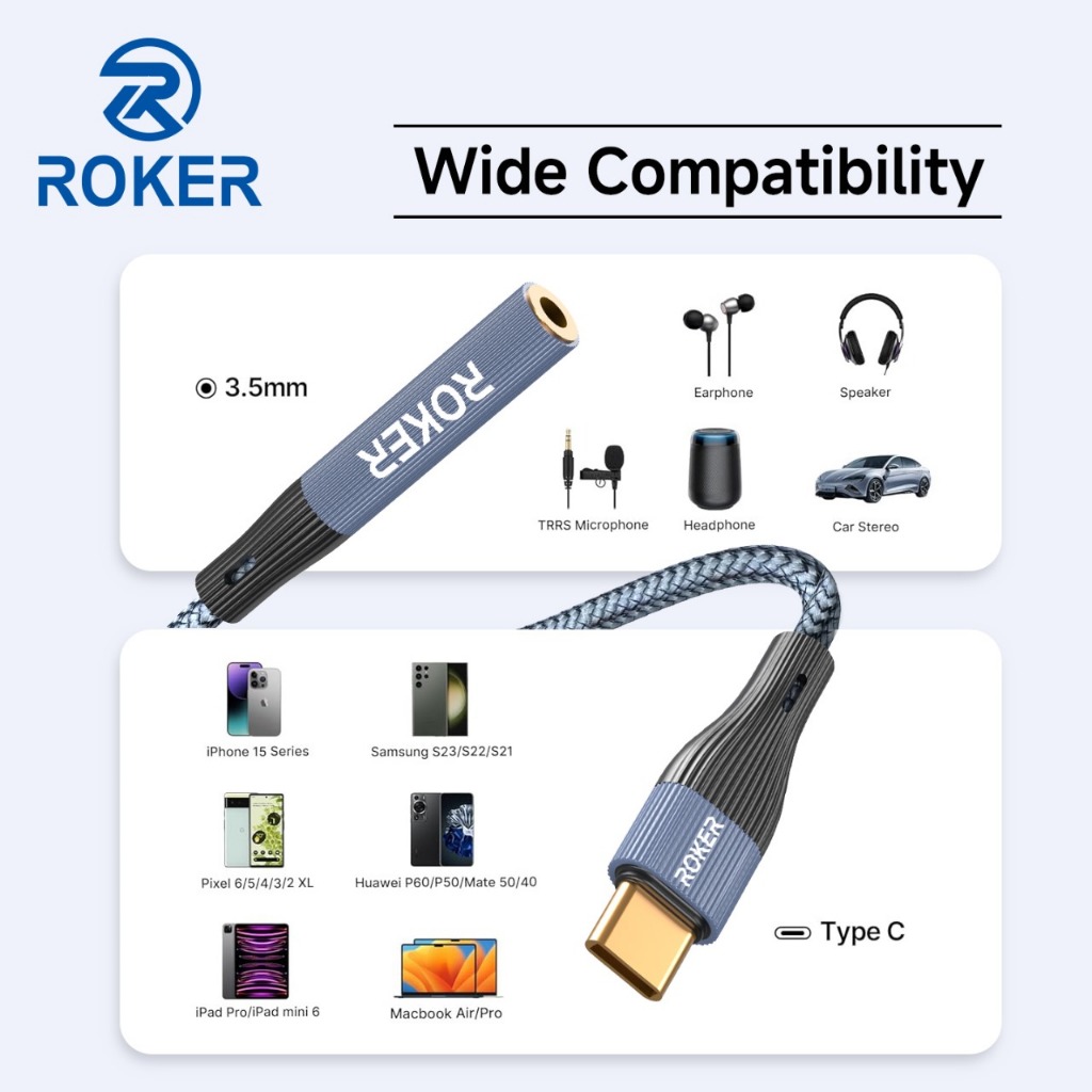 Splitter Adapter Roker DAC80 JACK To TYPE C Android IPAD iP 15 Stereo - Gambar 3