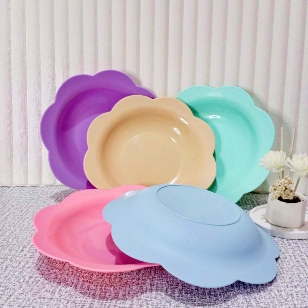 Dreamyhouse PAKET HEMAT 4PCS SET PIRING MAKAN PLASTIK JUMBO MODEL BUNGA PIRING JERAMI GANDUM LUCU - Gambar 2