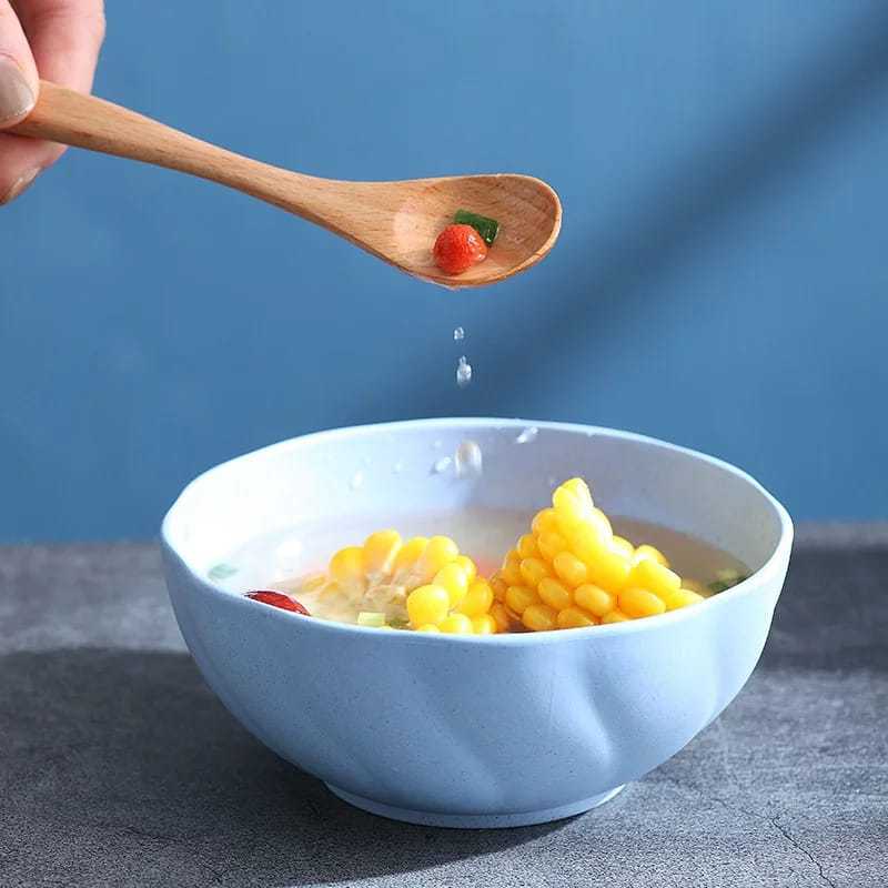 Dreamyhouse 4PC MANGKUK MAKAN PLASTIK BESAR MANGKOK SOUP BOWL 17CM SERAT JERAMI MODEL GELOMBANG - Gambar 3