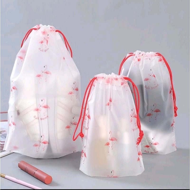 1PCS Travel Pouch Organizer Bag Serbaguna Tas Serut Penyimpanan Kosmetik Alat Mandi Multifungsi Motif Flamingo Lucu A143 - Gambar 3