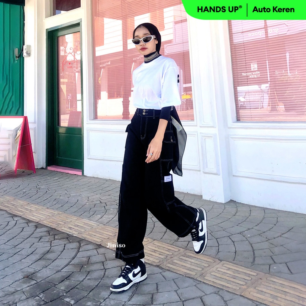 JINISO Cargo Baggy Highwaist Jeans 410 HANDS UP Shopee Singapore