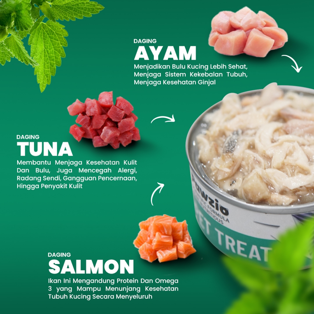 PAWZIO WETFOOD ISI 15/12 Pcs Dengan potongan daging dada ayam asli, potongan ikan tuna,salmon dan ikan kod asli. 3 VARIAN 85 GR KALENG ~ MAKANAN BASAH KUCING - Gambar 3