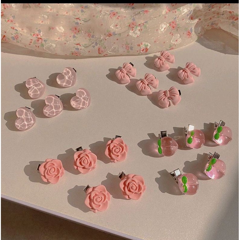 1PCS Jepit Rambut Hair Clip Karakter Motif Lucu Bentuk Mawar Love Pita Aksesoris Jepitan Hair Gaya Korea Pin A219 - Gambar 3