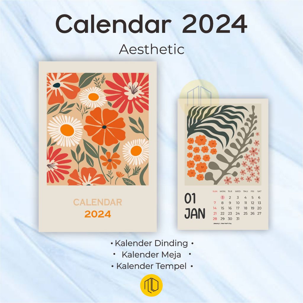 Aesthetic Wall Calendar 2024/Aesthetic Desk Calendar 2024/Aesthetic