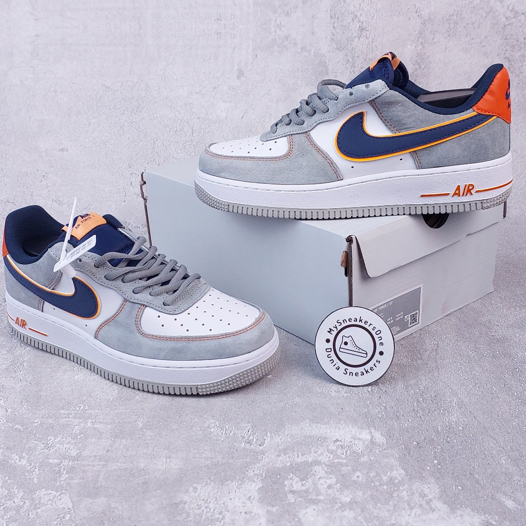 Nike Air Force 1 Low Cool Gray Blue Navy Orange