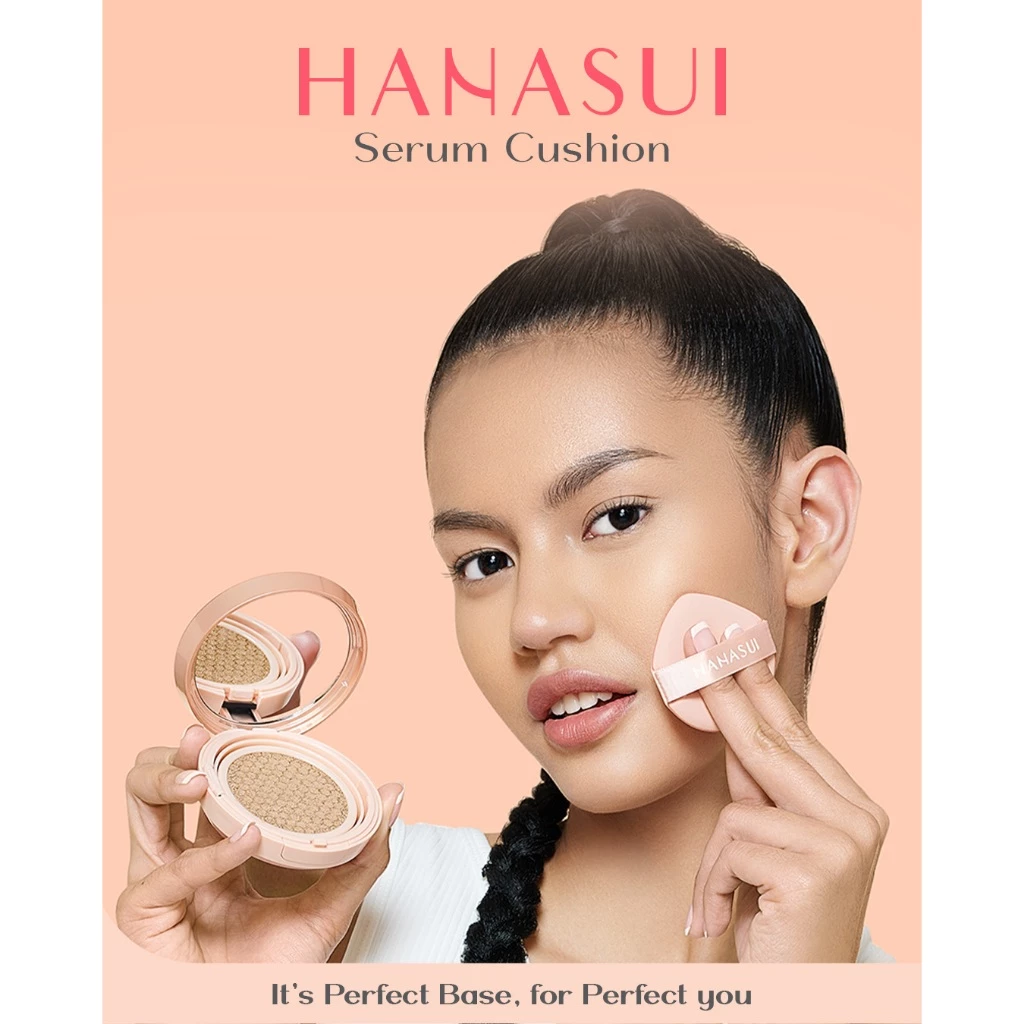 Hanasui Serum Cushion - Flawless Natural Dewy Finish UVA & UVB Protection Perfect Coverage Menyamarkan Pori-Pori Garis Halus Noda Wajah - Gambar 2