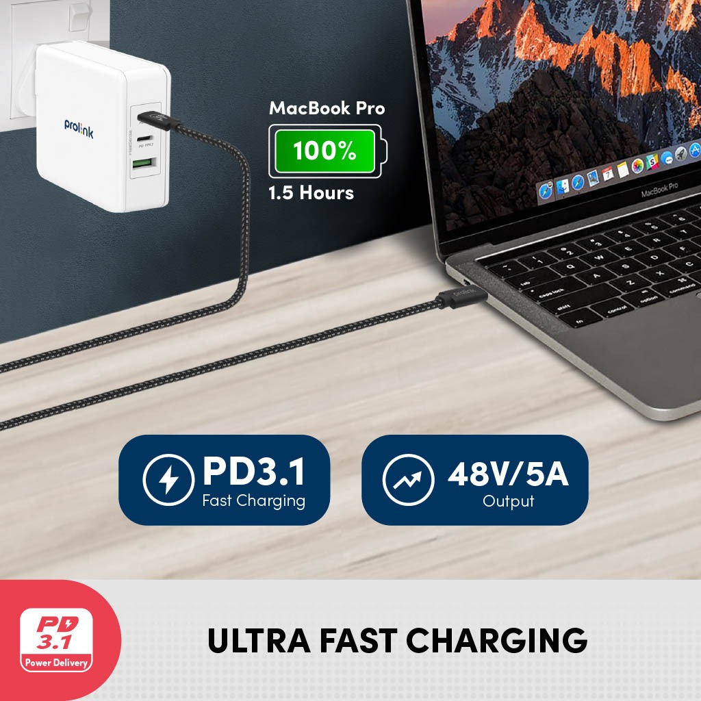 Prolink Charger Cable 240W 40Gbps Kabel Data Fast Tipe C - Gambar 3