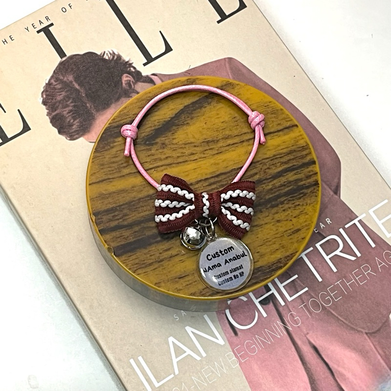 Kalung kucing Pita Korean Style + COSTUM NAMA (Akrilik nama Waterproof)