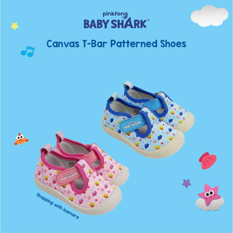 Pinkfong Baby Shark Canvas T-Bar Patterned Shoes Children's Shoes