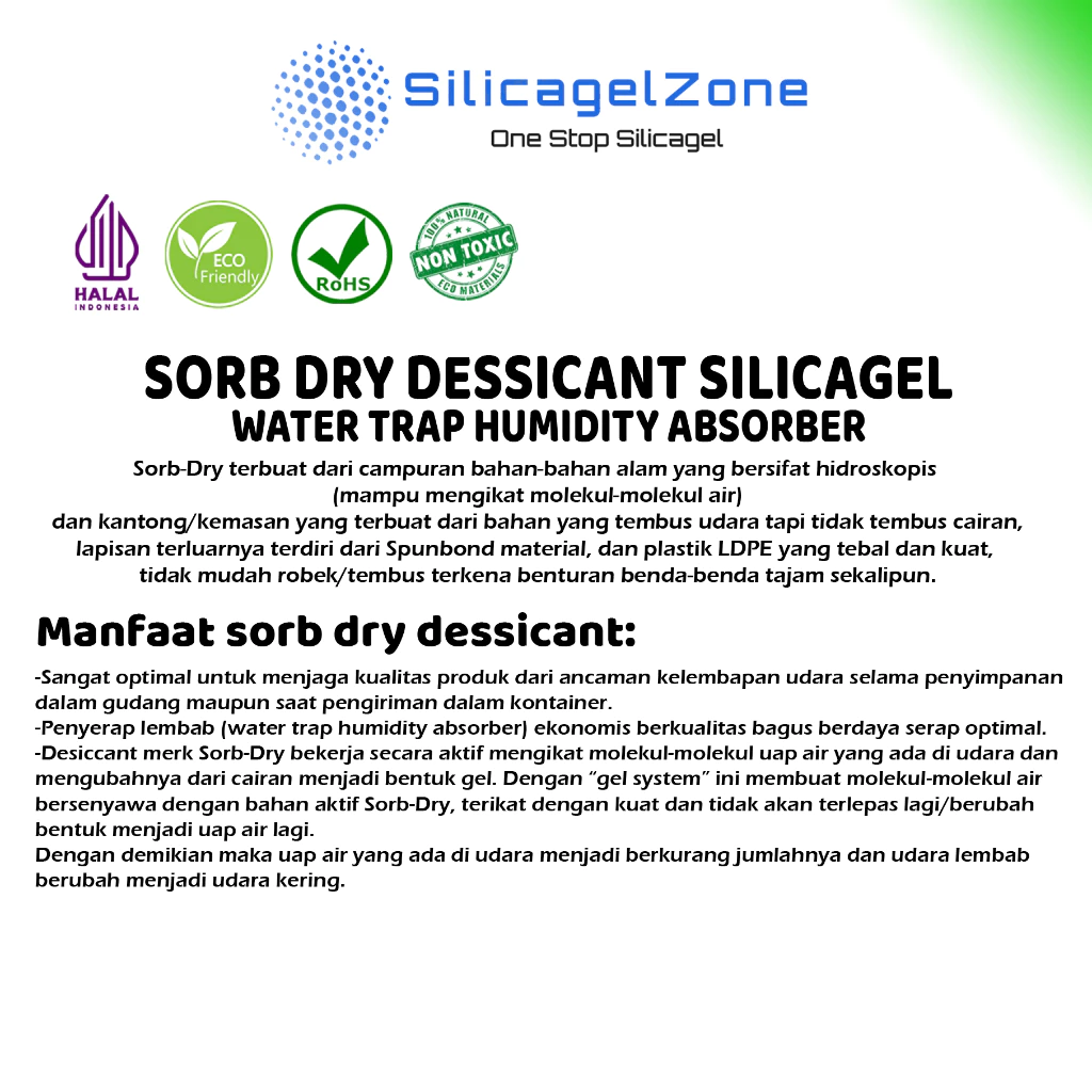 Sorb Dry Penyerap Lembab Ruangan Silica Gel untuk Kontainer / Lemari - Gambar 2