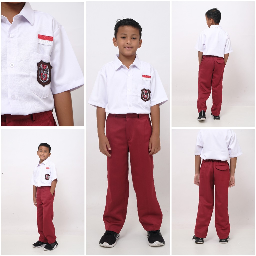 CELANA KEMEJA SERAGAM SEKOLAH SD MI MODEL PINGGANG KARET MERAH BAHAN PREMIUM TEBEL NYAMAN
