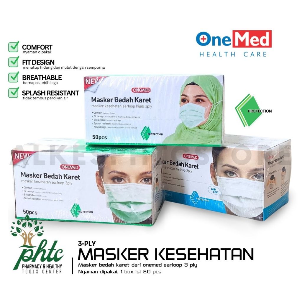 Onemed Medical 3 Ply Earloop Mask / Onemed Surgical Mask Contents of 50 ...