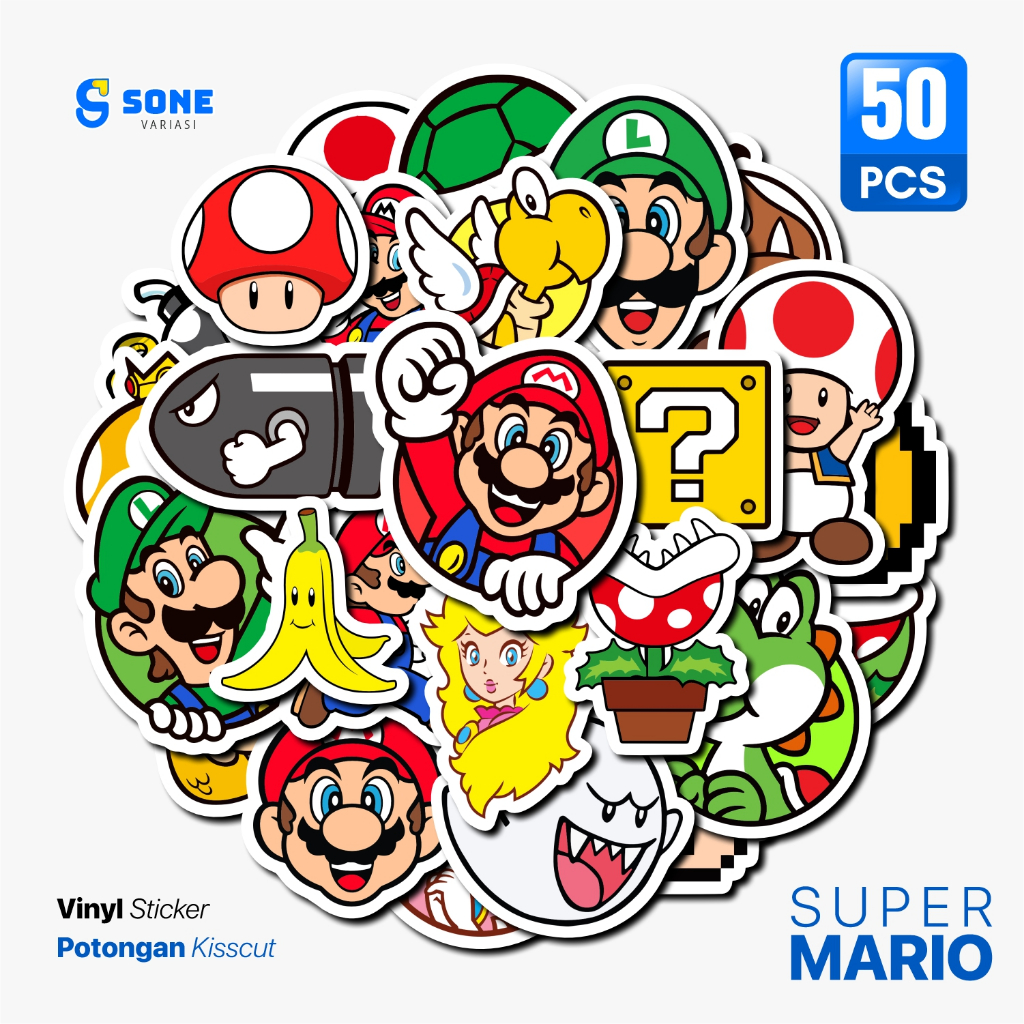 Mario Bros Paper Vinyl Waterproof Sticker Laptop Suitcase Thumbler Book ...