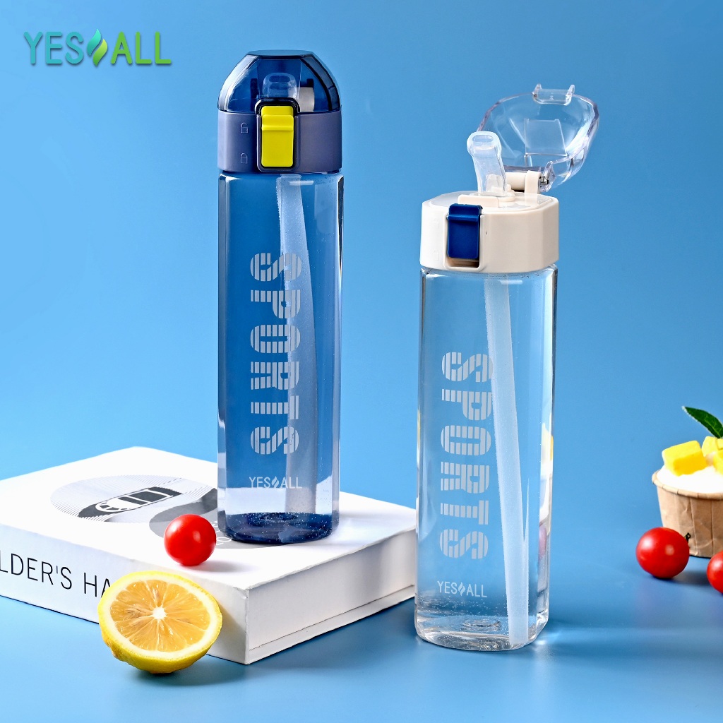 YESALL 650ml Botol Minum Transparan Flip Lid - Gambar 2