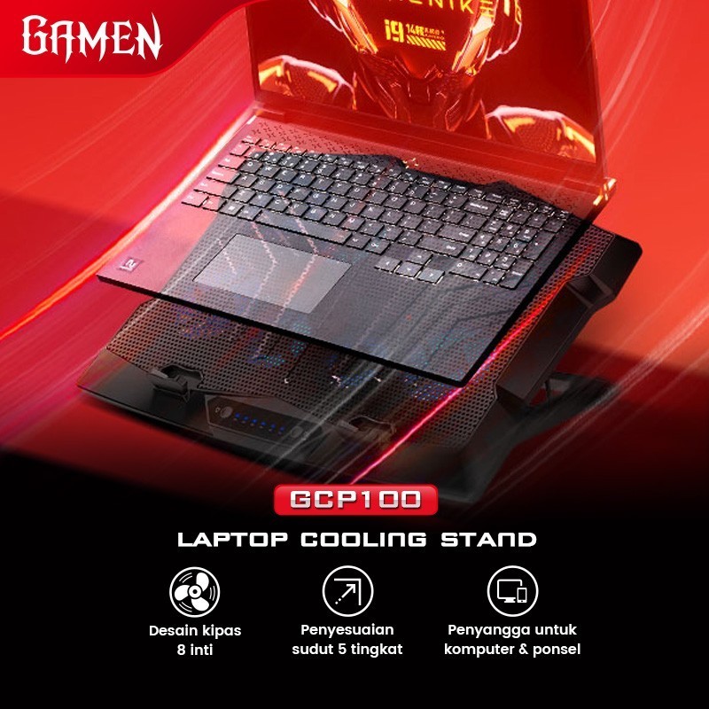 Gamen GCP100 / GCP-100 Fan Cooler Laptop Gaming Free Phone Holder - Gambar 3