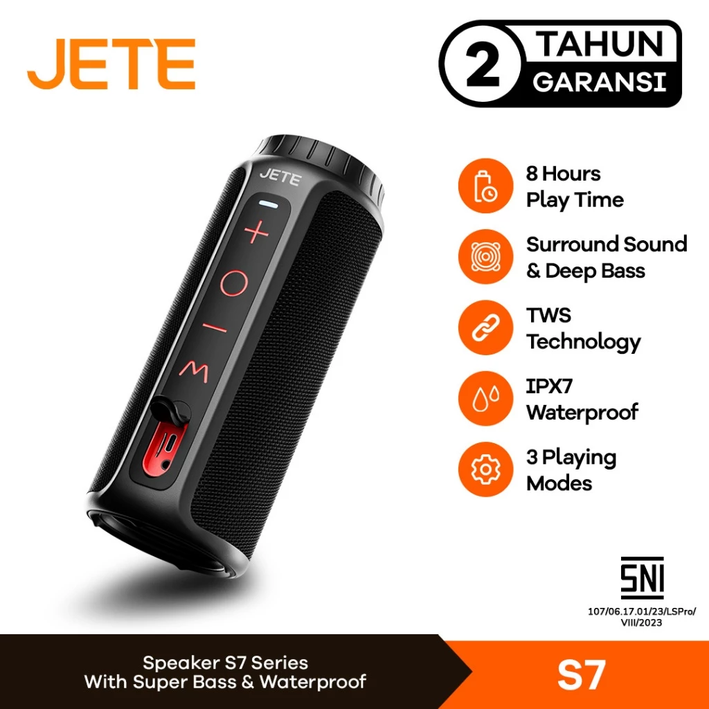 JETE S7 Speaker Bluetooth Portable IPX7 Waterproof - Speaker TWS - Garansi 2 Tahun