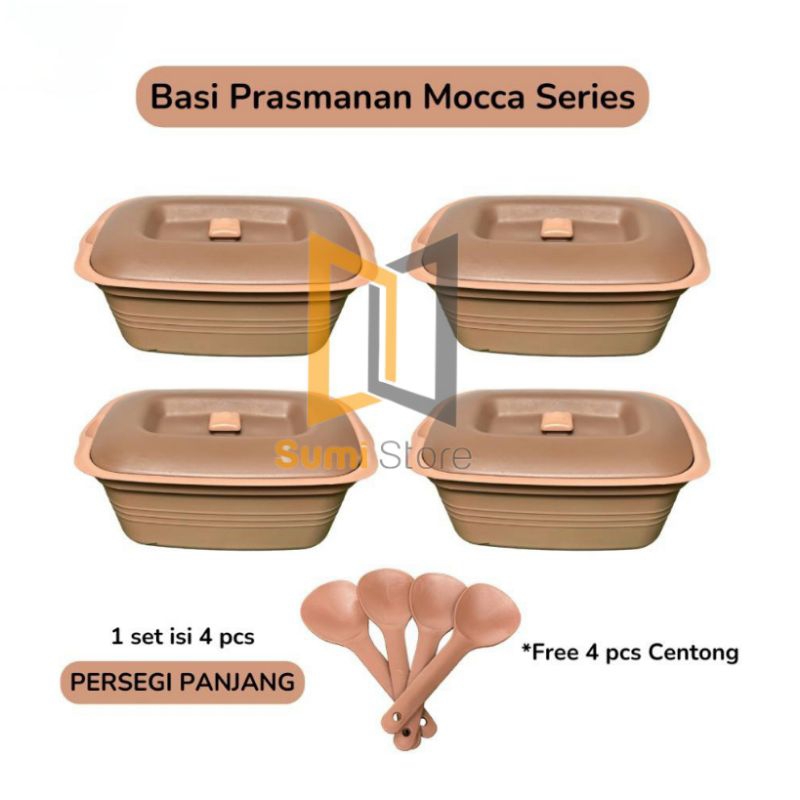 [4 pcs] Rectangular Basi Buffet Mocca Series Free CENTONG + Thick Lid ...