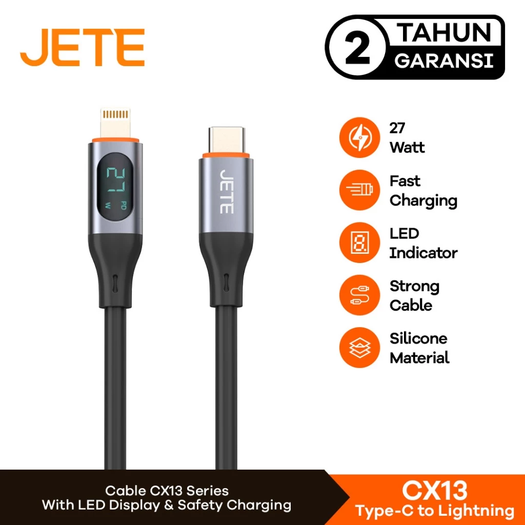 Kabel Data Kabel USB Type C to Lightning Fast Charging with LED JETE CX13 - Garansi 2 Tahun