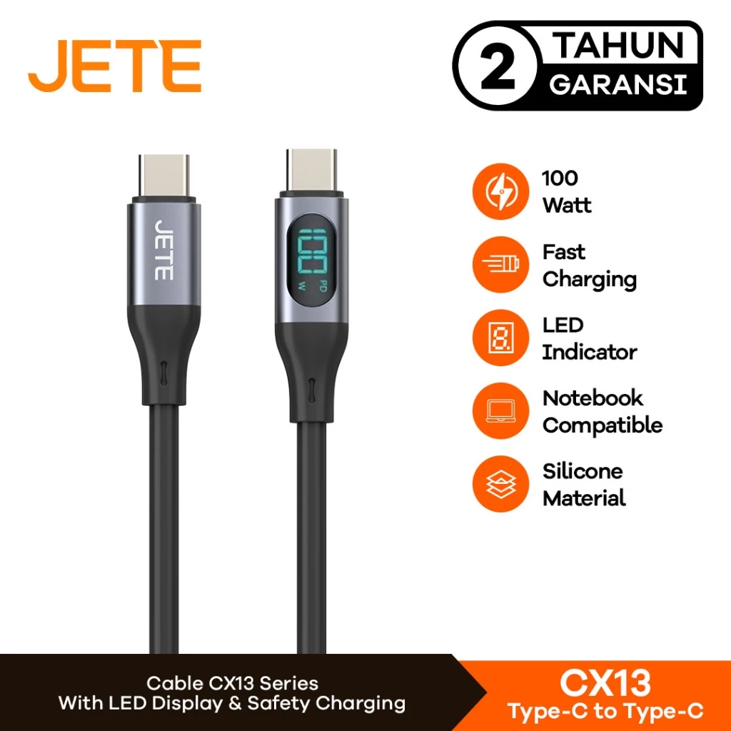 Kabel Data Kabel USB Type C to Type C Fast Charging with LED JETE CX13 - Garansi 2 Tahun