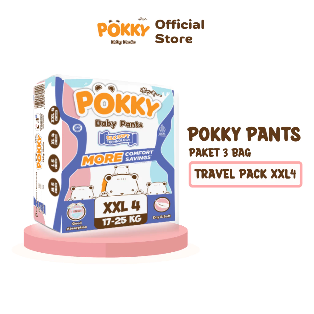 [PAKET 3 BAG] POKKY PANTS TRAVEL PACK M5/L5/XL4/XXL4 / Popok Celana Bayi Popok Bayi - Gambar 4