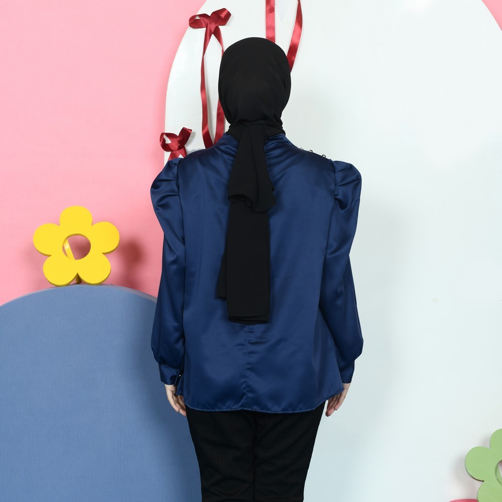 Mybamus Jena Balloon Puff Tops Atasan Kerja Blouse Bahan Satin Kondangan Kekinian - Gambar 4
