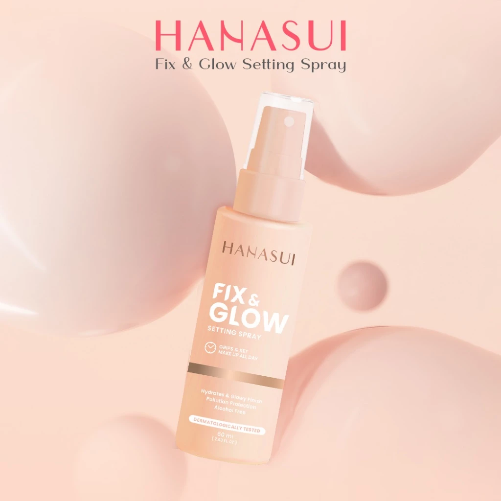 Hanasui Fix & Glow Setting Spray - Setting Spray Glowy Finish Make Up Menghidrasi Kulit MaskProof Tahan Lama - Gambar 2