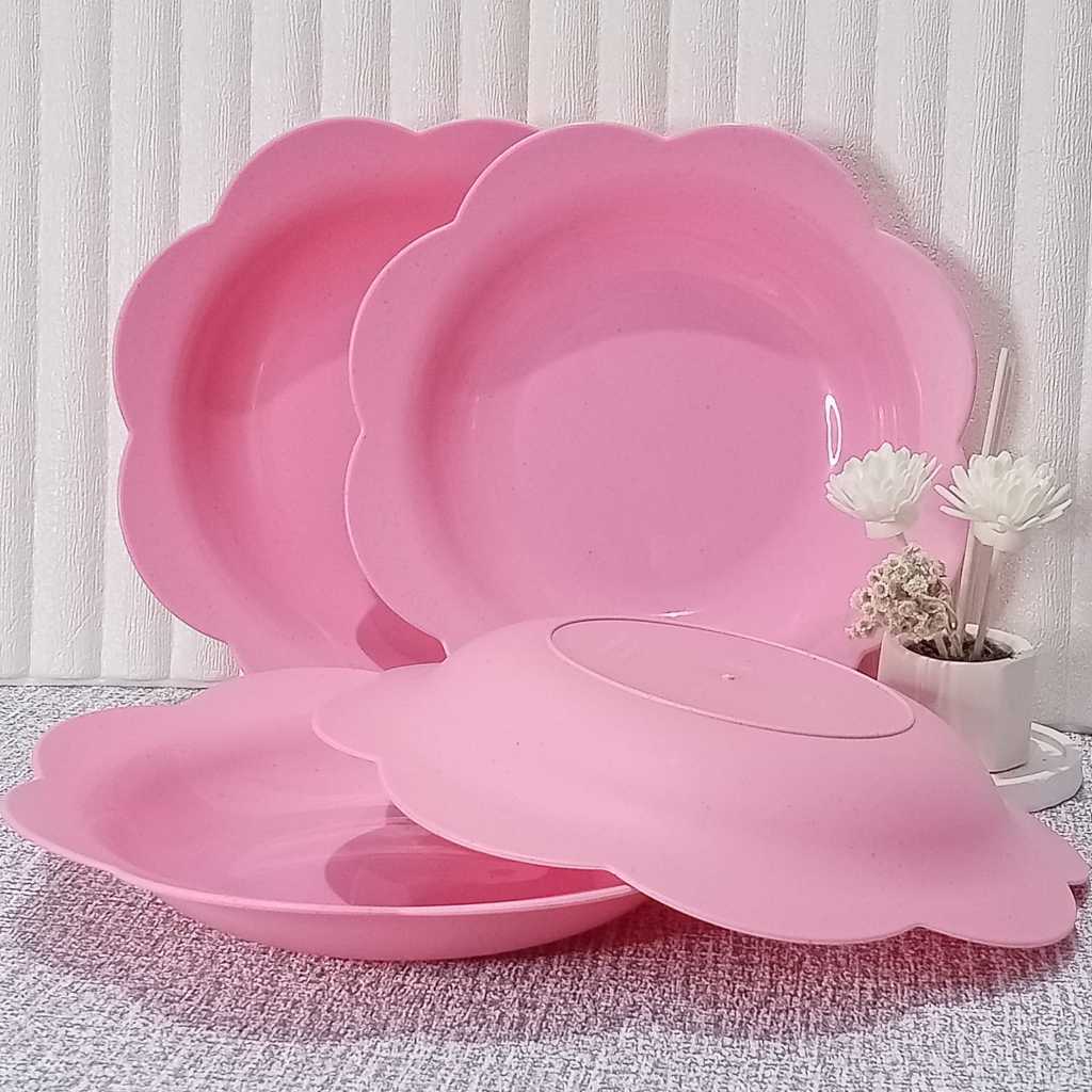 Dreamyhouse PAKET HEMAT 4PCS SET PIRING MAKAN PLASTIK JUMBO MODEL BUNGA PIRING JERAMI GANDUM LUCU - Gambar 4