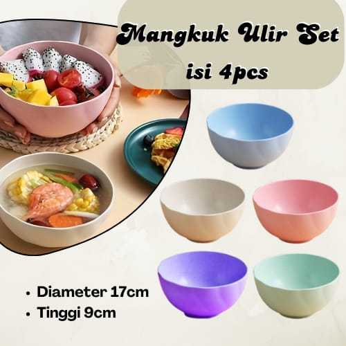 Dreamyhouse 4PC MANGKUK MAKAN PLASTIK BESAR MANGKOK SOUP BOWL 17CM SERAT JERAMI MODEL GELOMBANG