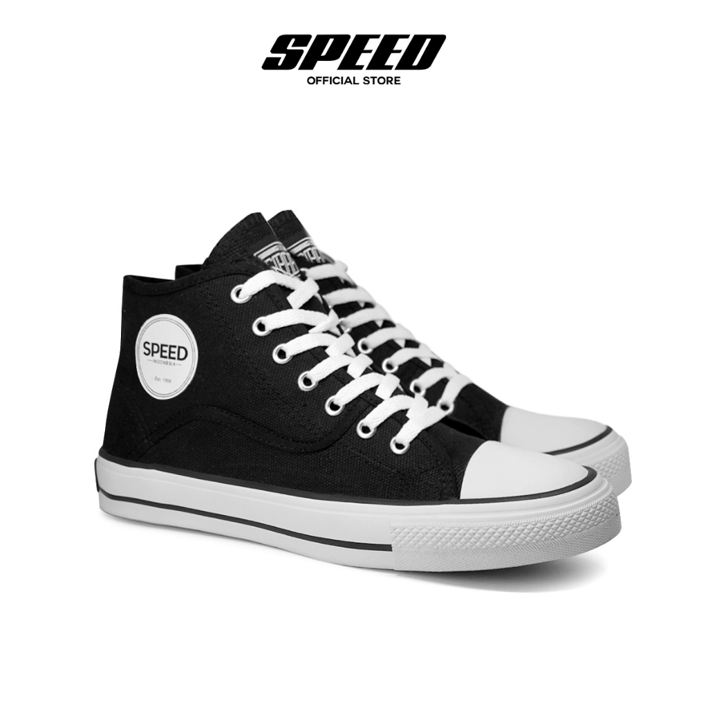 Speed - Retro Hi Hitam Putih - Sepatu Sneakers Kanvas Anti Slip Pria Wanita - Gambar 4