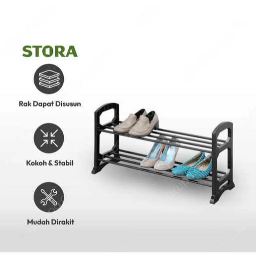 Stora 2-Tier Stackable Shoe Rack - Black INFORMA SHOE RACK AESTHETIC ...