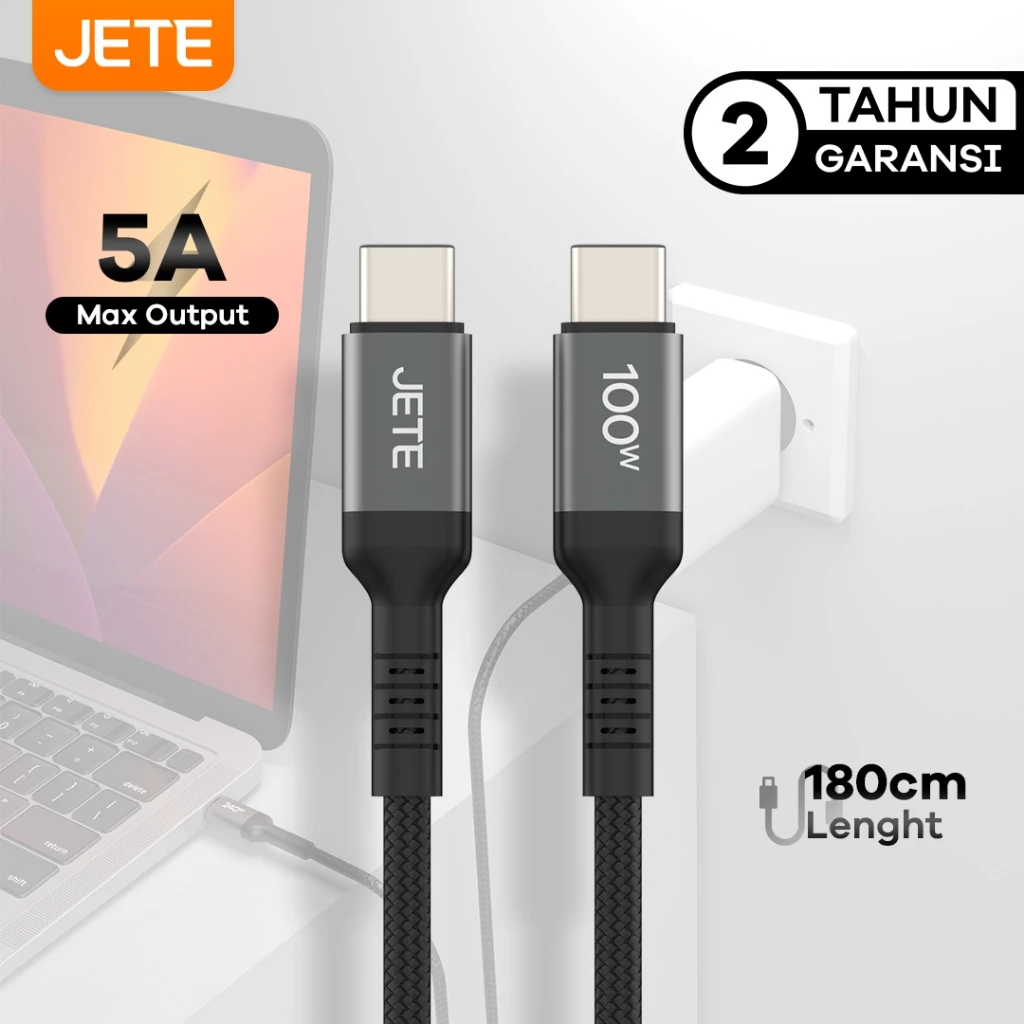 JETE CX12 Kabel Data Fast Charging 100W Type C to Type C - Garansi 2 Tahun - Gambar 2