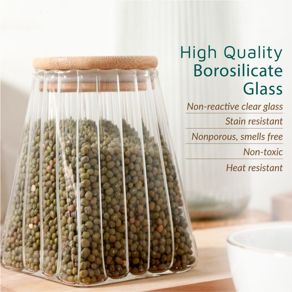 Toples Kaca Tutup Kayu Glass Canister Estetik 300ml 500ml 700ml 900ml - Gambar 2