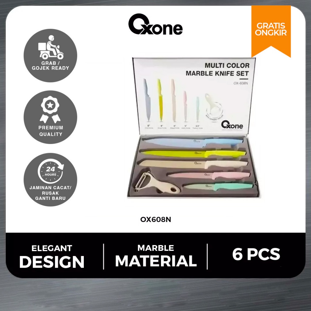 Oxone OX608N Pisau Set Tajam Dengan Pengupas Colorful 6 pcs