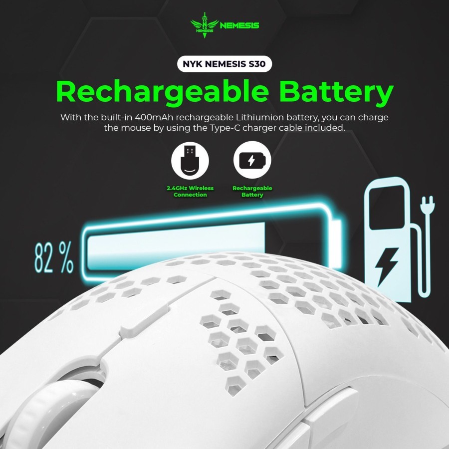 NYK Nemesis S30 / S-30 Wireless Rechargeable Mouse Gaming - Gambar 3