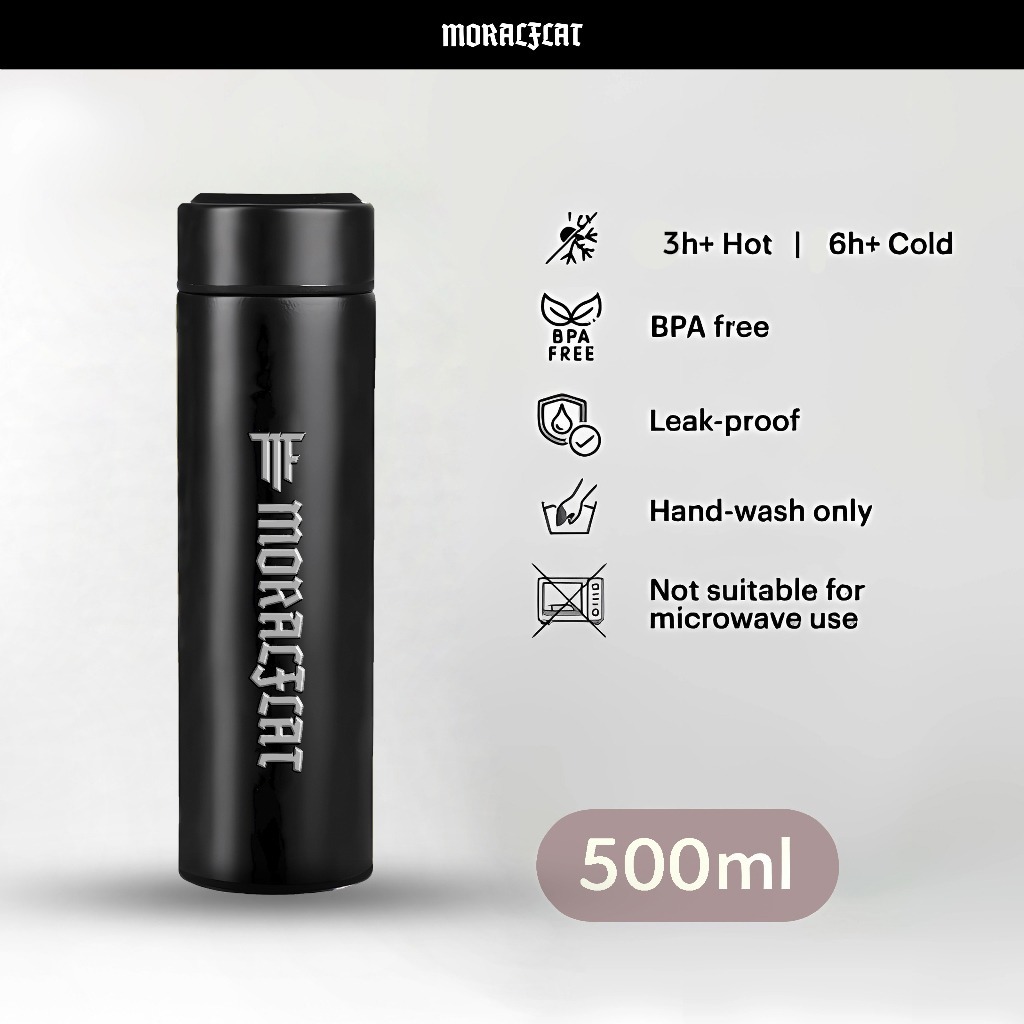 Moralflat - Tumbler botol air minum 500 ML - Botol termos tahan panas - Hitam - Gambar 3