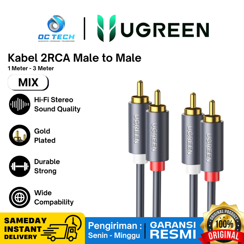 Ugreen Cable RCA To RCA Male Audio Gold Plated Premium Quality 2 RCA ...