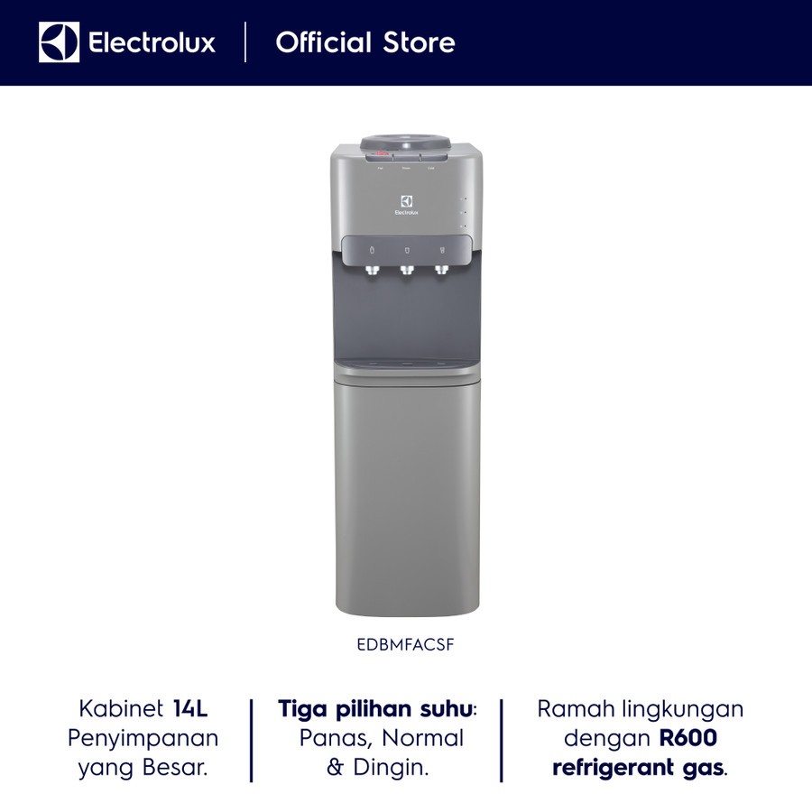 Electrolux Dispenser Air Galon Atas Silver - Child Lock- Kompresor R600 Ramah Lingkungan - Air Sedingin Kulkas - Lemari Kapasitas 14 Liter - EDBMFACSF - Gambar 2