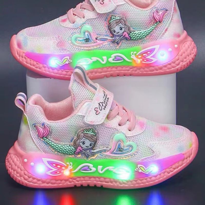 Broodis Girls Shoes Led Barbie Print School Sneakers Shoes 23 36 Mermaid