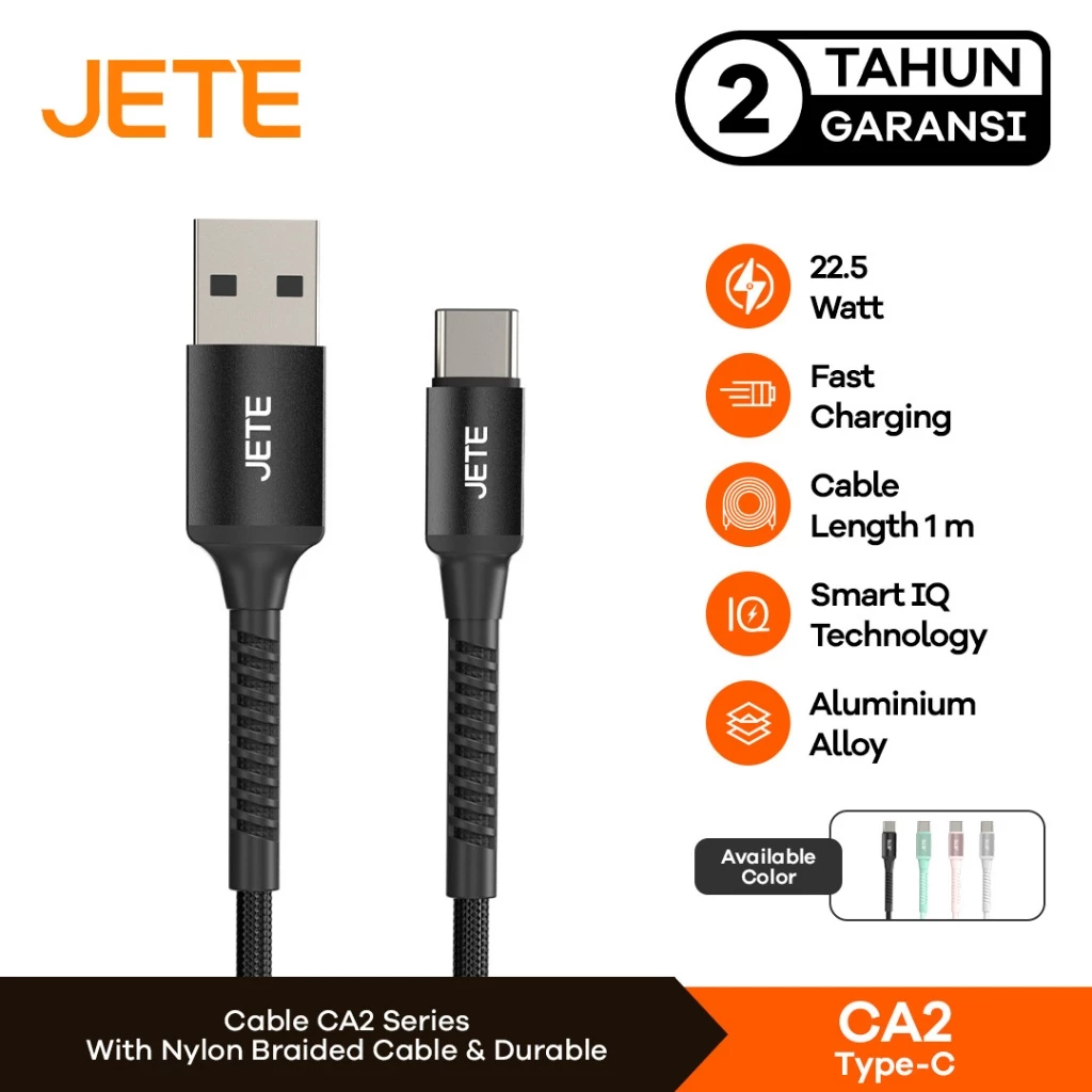 JETE CA2 Kabel Data Type C 5A Fast Charging 22.5W - Kabel Data - Garansi 2 Tahun