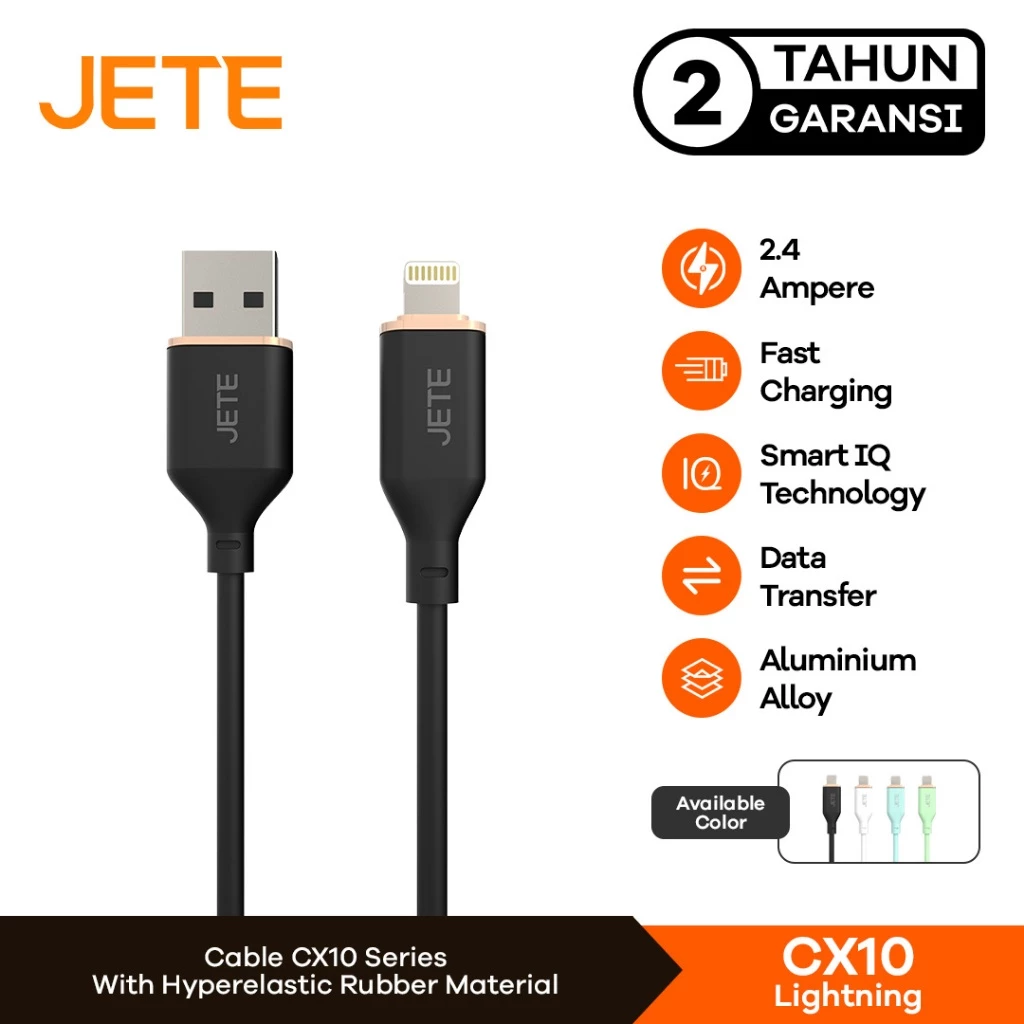 JETE CX10 Kabel Data Lightning 2.4A Fast Charging 12W - Kabel Data JETE Original Garansi 2thn