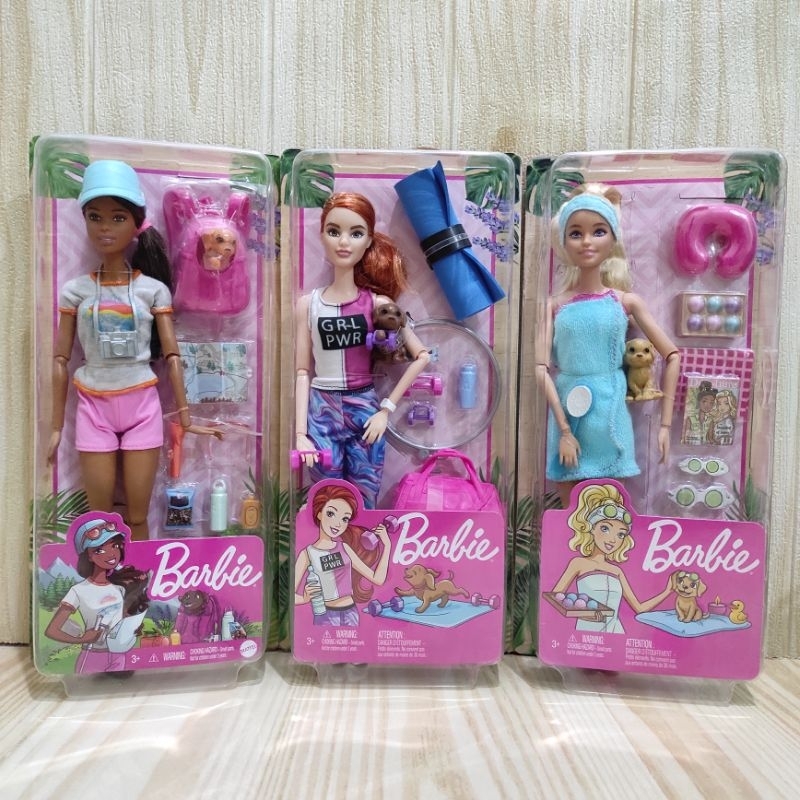 Barbie GKH73 Brunette Hiking Doll, Wellness Doll, Spa Doll